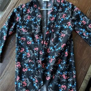 Lush Black Floral Dress with Blue and Pink Flowers
